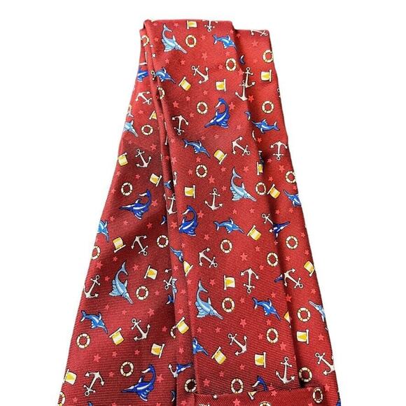 Jos A Bank Joseph 1905 Red Nautical Blue Marlin Mens 100% Silk Necktie Neck Tie - Picture 12 of 16